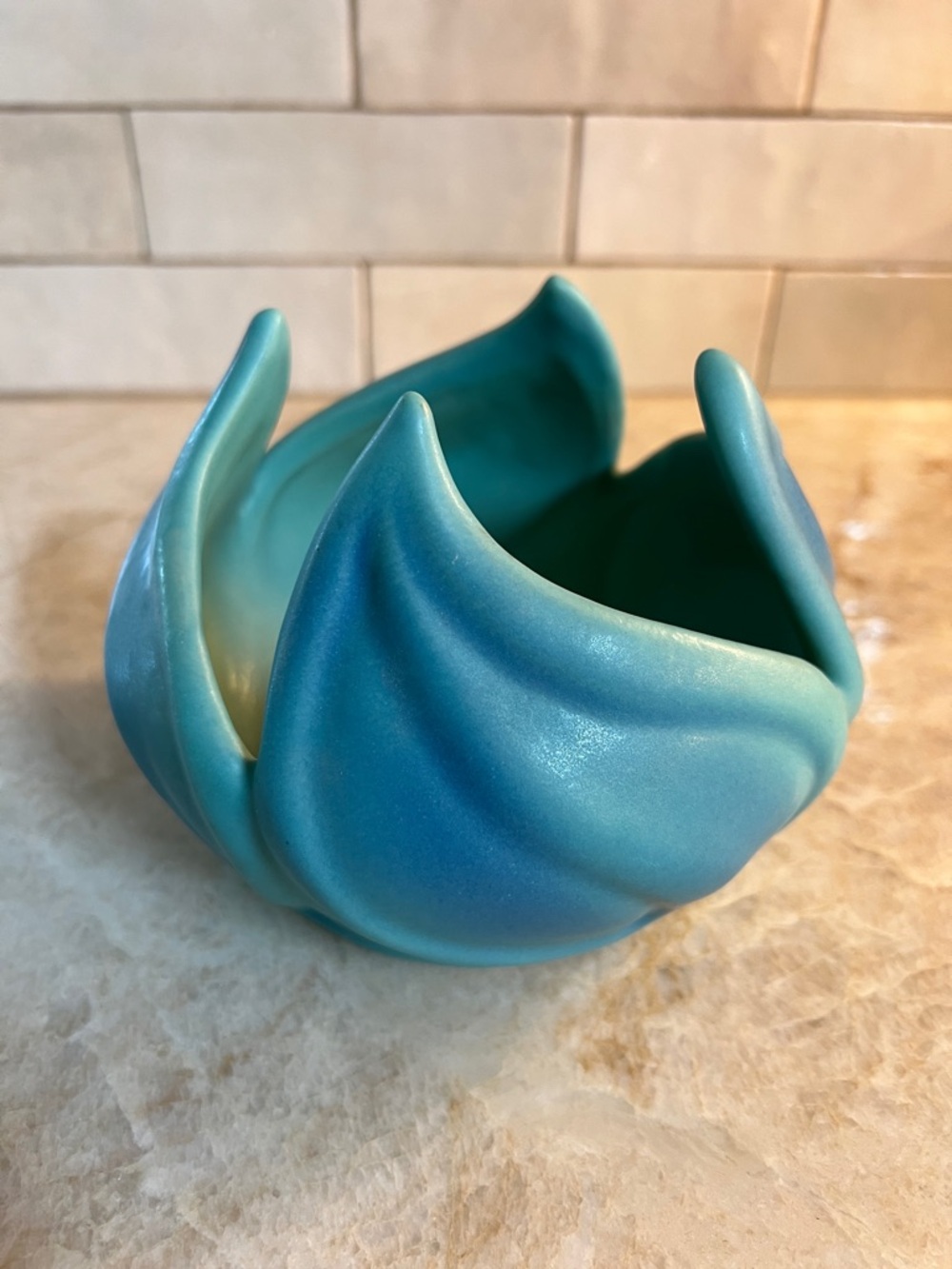 Van Briggle Lotus Leaf Tulip Planter Aqua Blue Sculptural Ceramic Pottery